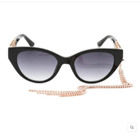 Guess Women's Sunglasses Shiny Black Cat Eye Shape Hanging Jewel | GU7690 0  NEW - Picture 2 of 6